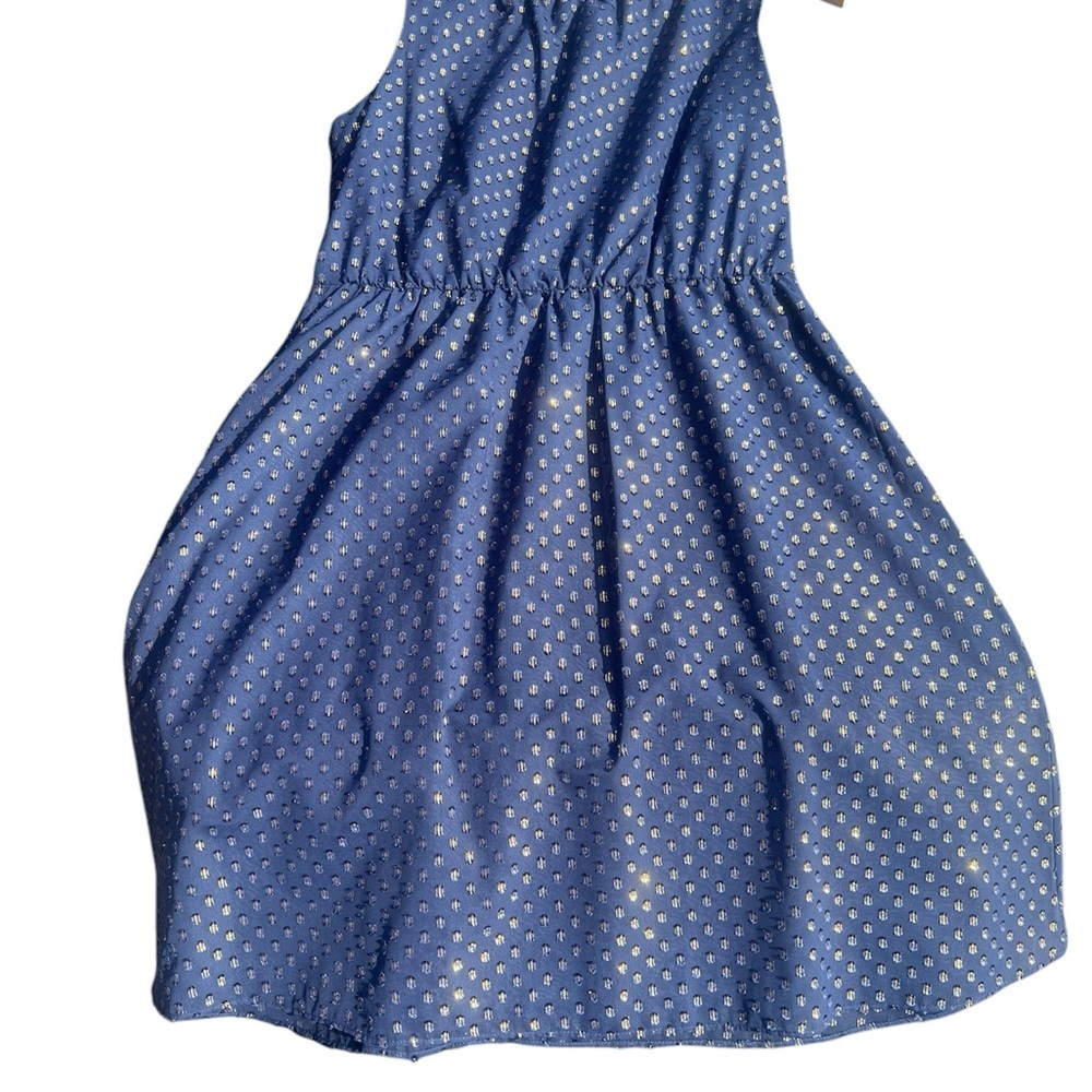 J.CREW Women Navy Metallic Gold Dot Dress Sleeveless Navy Size 8 Zipper Flare - Picture 3 of 8